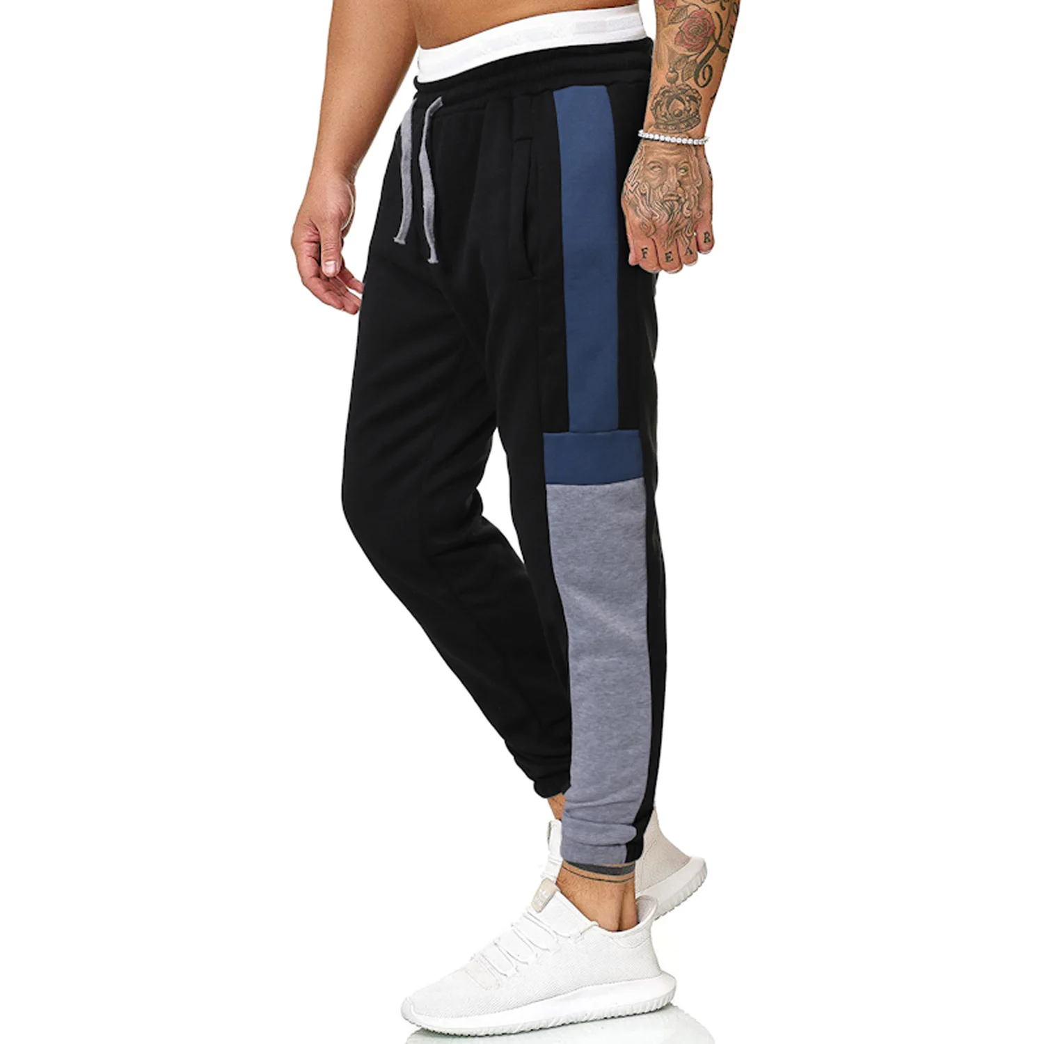 

Men pants contrast color sports pants fashion straight drawstring elastic waist men casual pants men sweatpants men Trousers