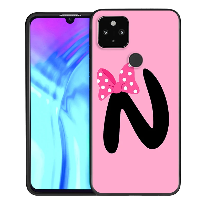 

Cute Bow-knot Letter Shockproof Cover for Google Pixel 5 4 4a XL 5G Black TPU Soft Phone Case