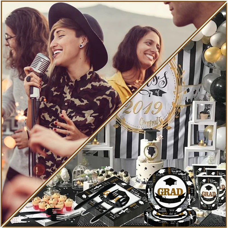 

Graduation Decoration 2021 Centerpieces Disposable Tableware Plates/Cups/Table Runner for Congratulation Students Graduation