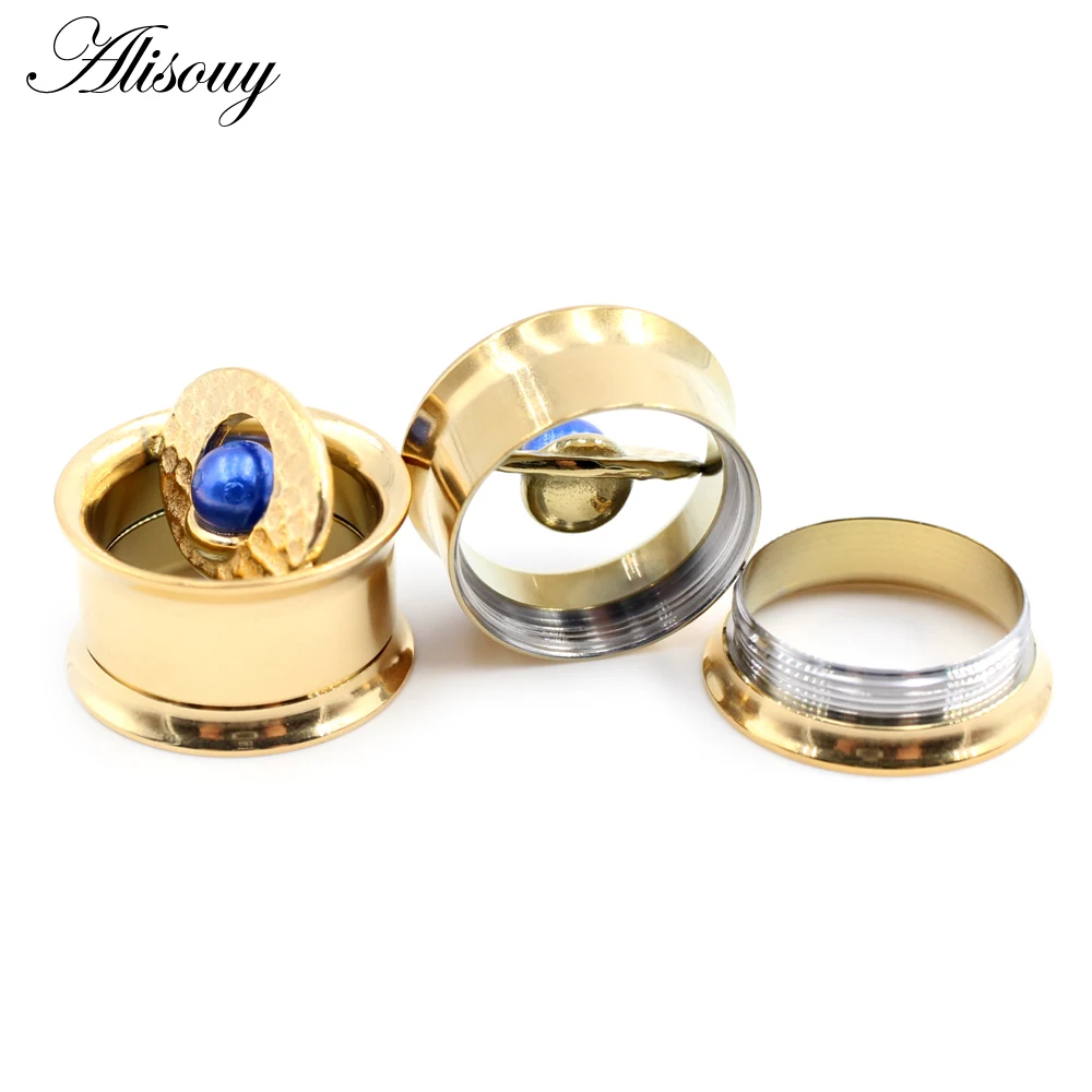 Alisouy 2pcs 8-25mm Stainless Steel Planet Orbit Screw Ear Tunnels Plugs Expander Stretcher Gauges Earring Body Piercing Jewelry images - 6