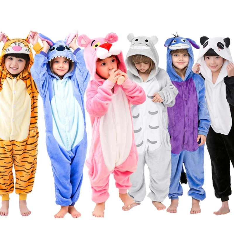 Children Pajamas Winter Sleepwear Boys Onesies Girls Pajama Set Cute Kigurumi Stitch Unicorn Skeleton Animal Kids Pyjama Pijama | Детская