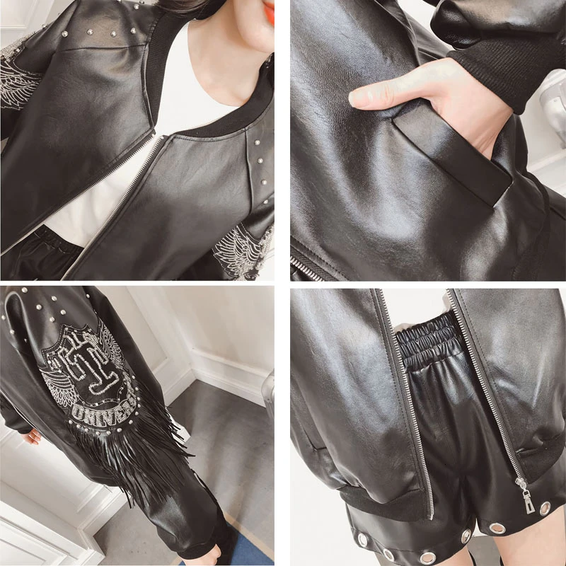 Женская короткая байкерская куртка из мягкой искусственной кожи с длинным