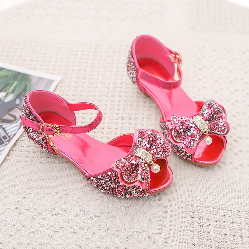 

Girls Princess Shoes Children Sandals Bowtie High-Heel Girls Summer Shoes Rhinestone