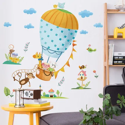 

Cartoon Wall Sticker Hot Balloon Animals Kids Room Decoration Kindergarten Class Culture Wallpaper Self-adhesive Paper Mural