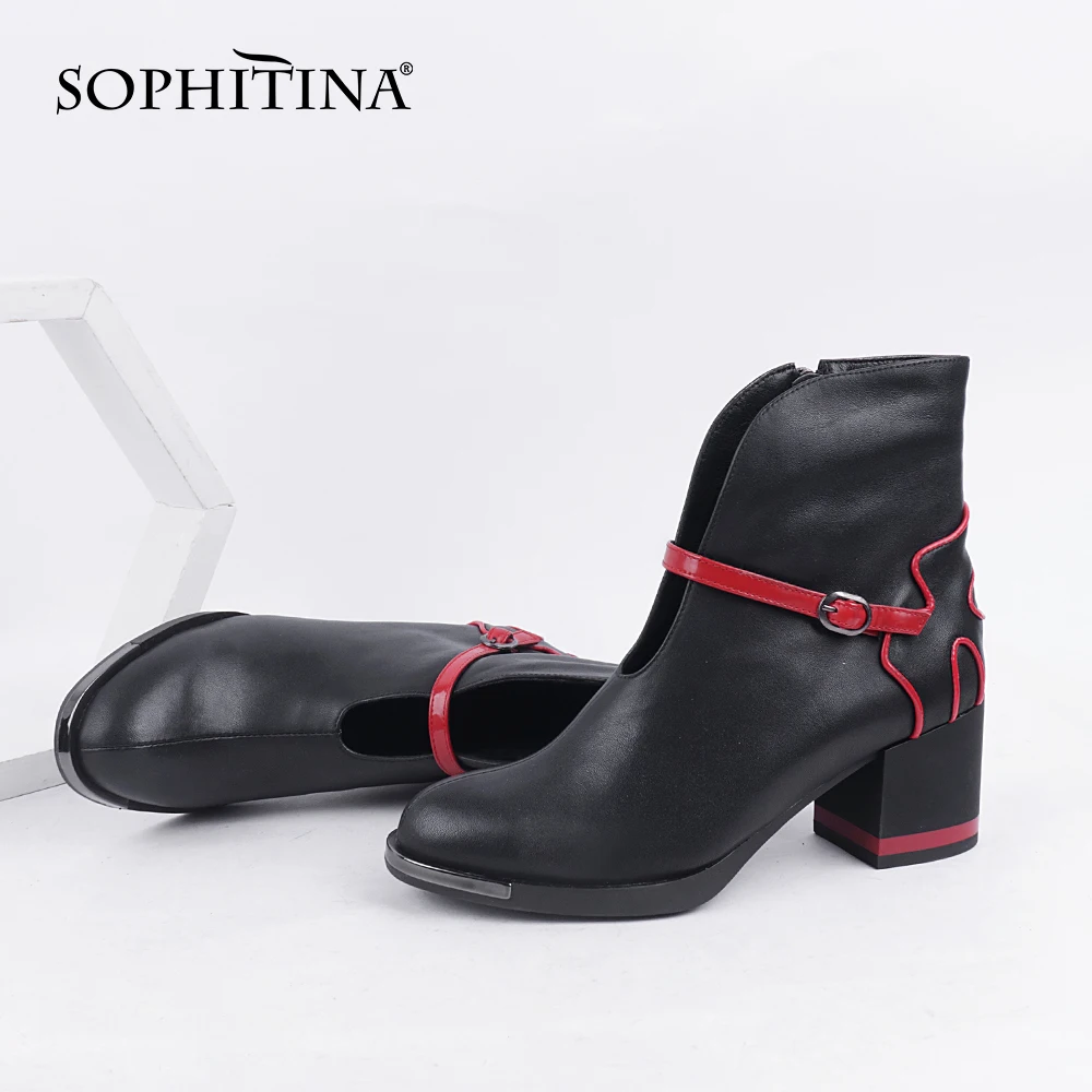 

Женские ботильоны на квадратном каблуке SOPHITINA, ботильоны ручной работы из натуральной кожи, на молнии, C833
