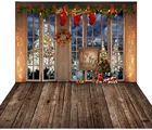 Фоны для фотосъемки Рождественский фон фоны для студийной фотосъемки темная деревянная уютная кабина комната окно венок носок Дерево подарки свет
