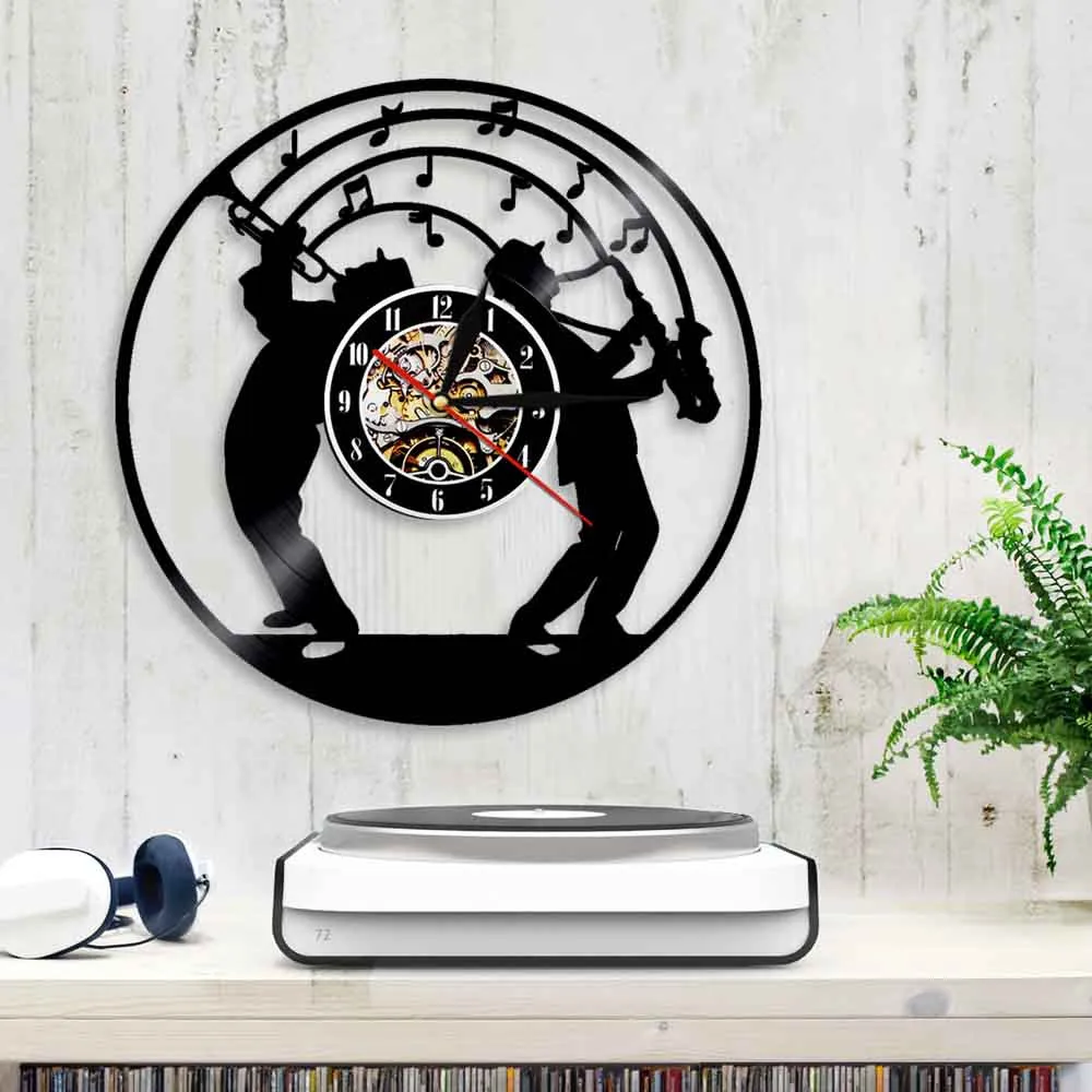 Музыкальные креативные настенные часы Jazz современный дизайн виниловые с записью