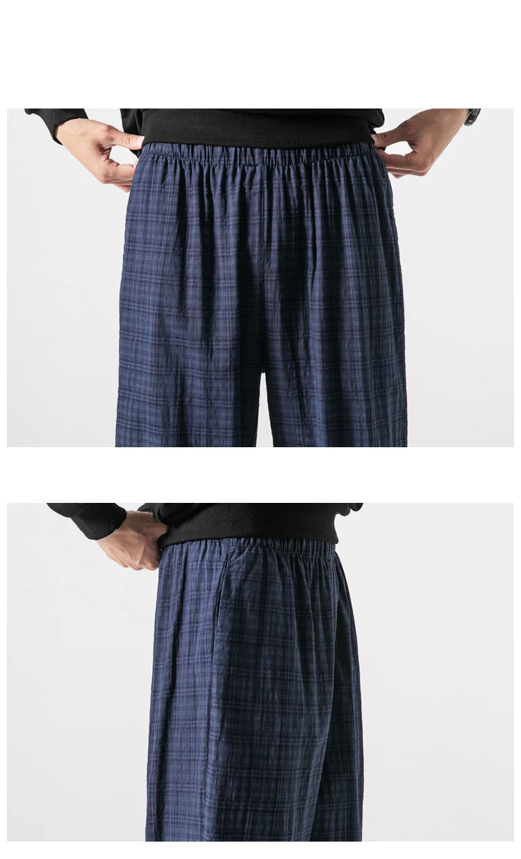 Autumn New Casual Pants Men Cotton Linen Slim Fit Grid Fashion Trousers Male Brand Clothing Plus Size 5XL Y1864