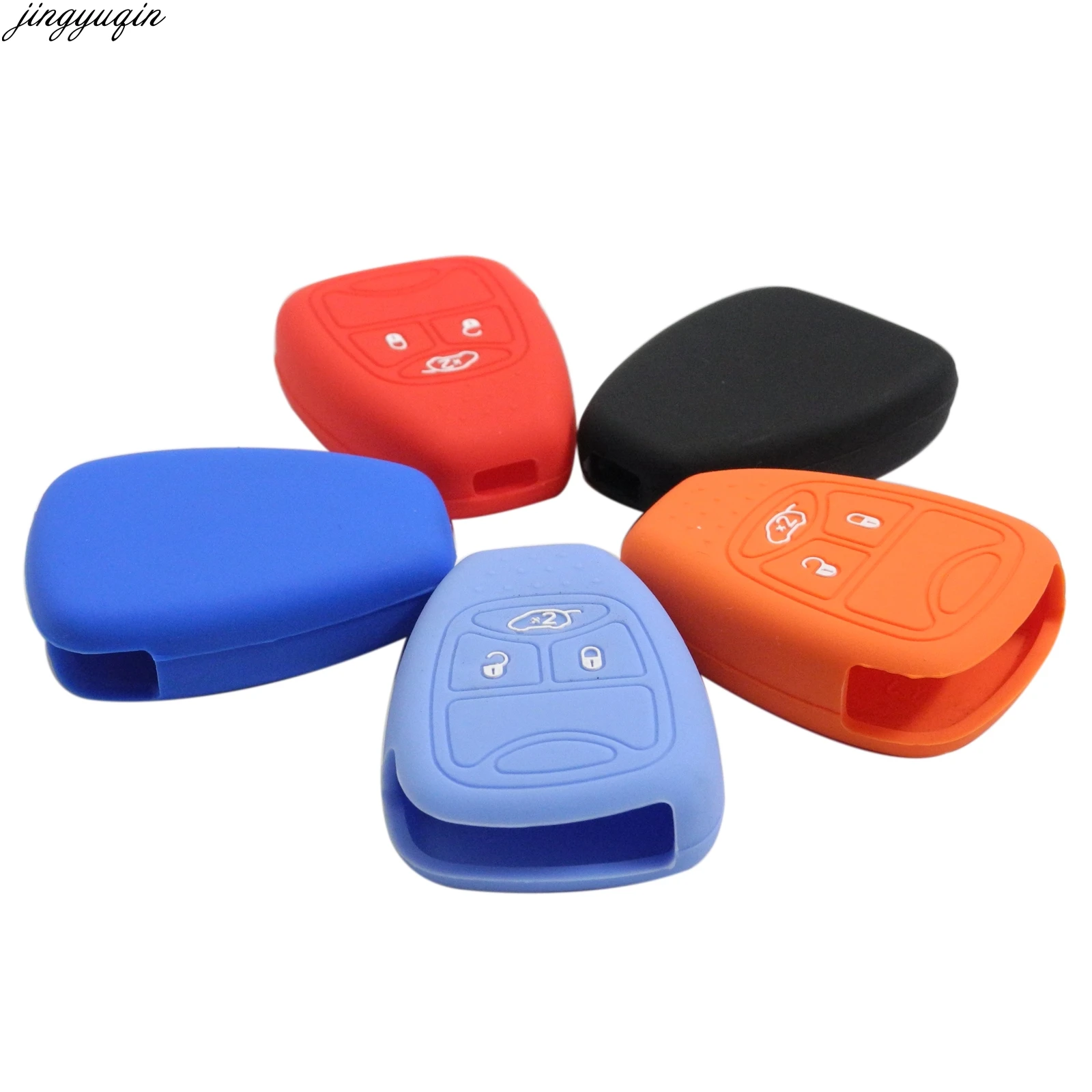 

Jingyuqin 30pcs/lot Silicone Car Key Cover Case For Chrysler Dodge Caliber Jeep Patriot Liberty 3/4 Buttons
