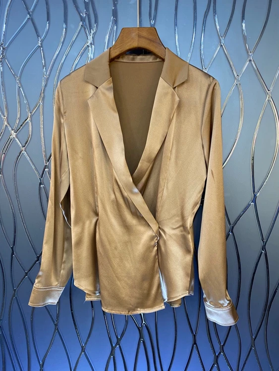 

2020 Autumn New Women's Fashion Lapel Waist Knotted Decoration Pure Color Long Sleeve All-match Shirt 1020