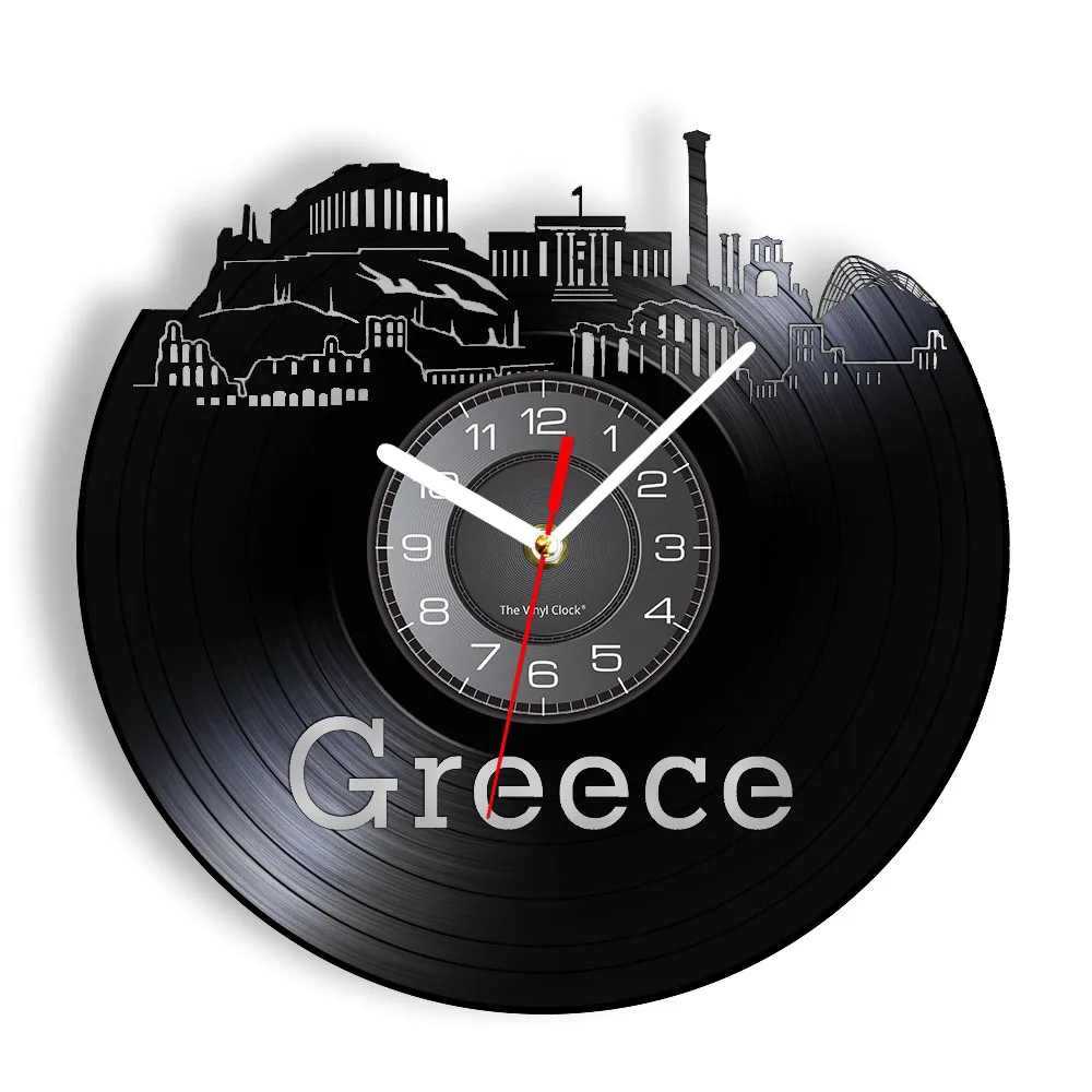 

Greece Southern European Athens Skyline Parthenon Vinyl Record Wall Clock Santorini Art Greek Home Decor Clock Souvenir Watch