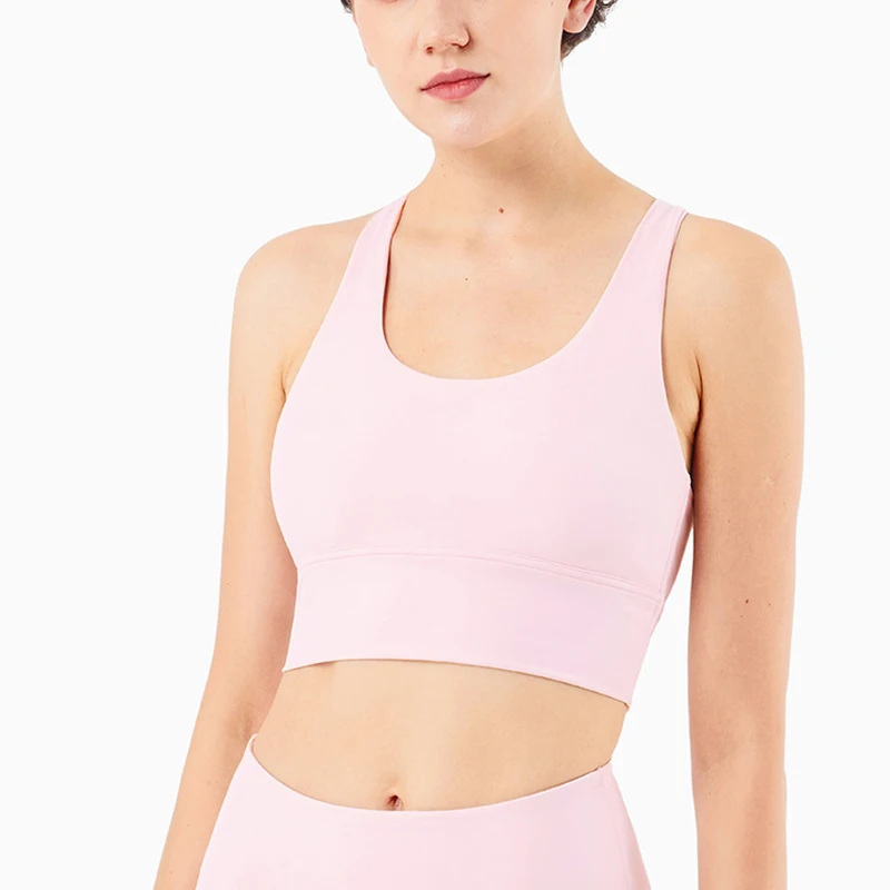 

Cross Straps Naked Feel Running Sports Bra Tops Women Widen Hem Shockproof Fitness Yoga Brassiere Vest Tank Tops