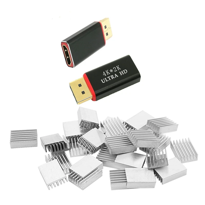 

30x Aluminum Heatsink Cooling Fin 20mmx14mmx6mm for Mosfet IC & 1x Displayport to HDMI Adapter Large DP to HDMI Adapter