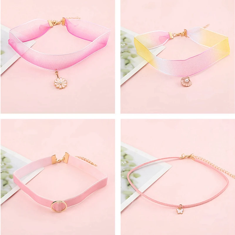 

4pcs Fashion Women Simple Sexy Lace Collar Pendant Choker Handmade Ribbon Necklace Neck Dress Girls Party Gift Jewelry