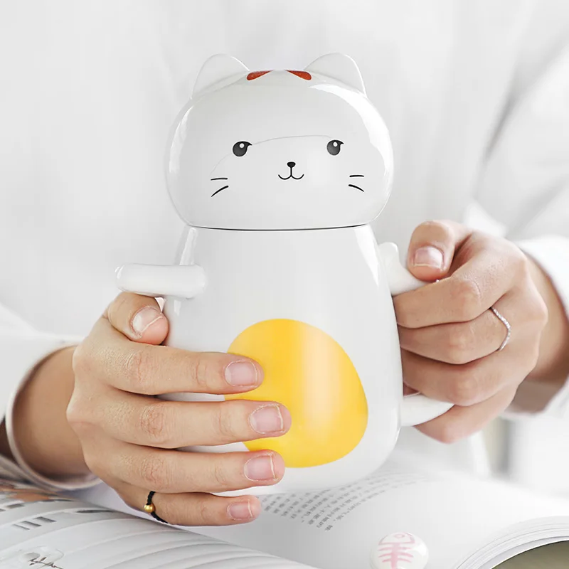 Новые милые Керамика чашка с кружкой для молока рисунками кошек крышкой длинные