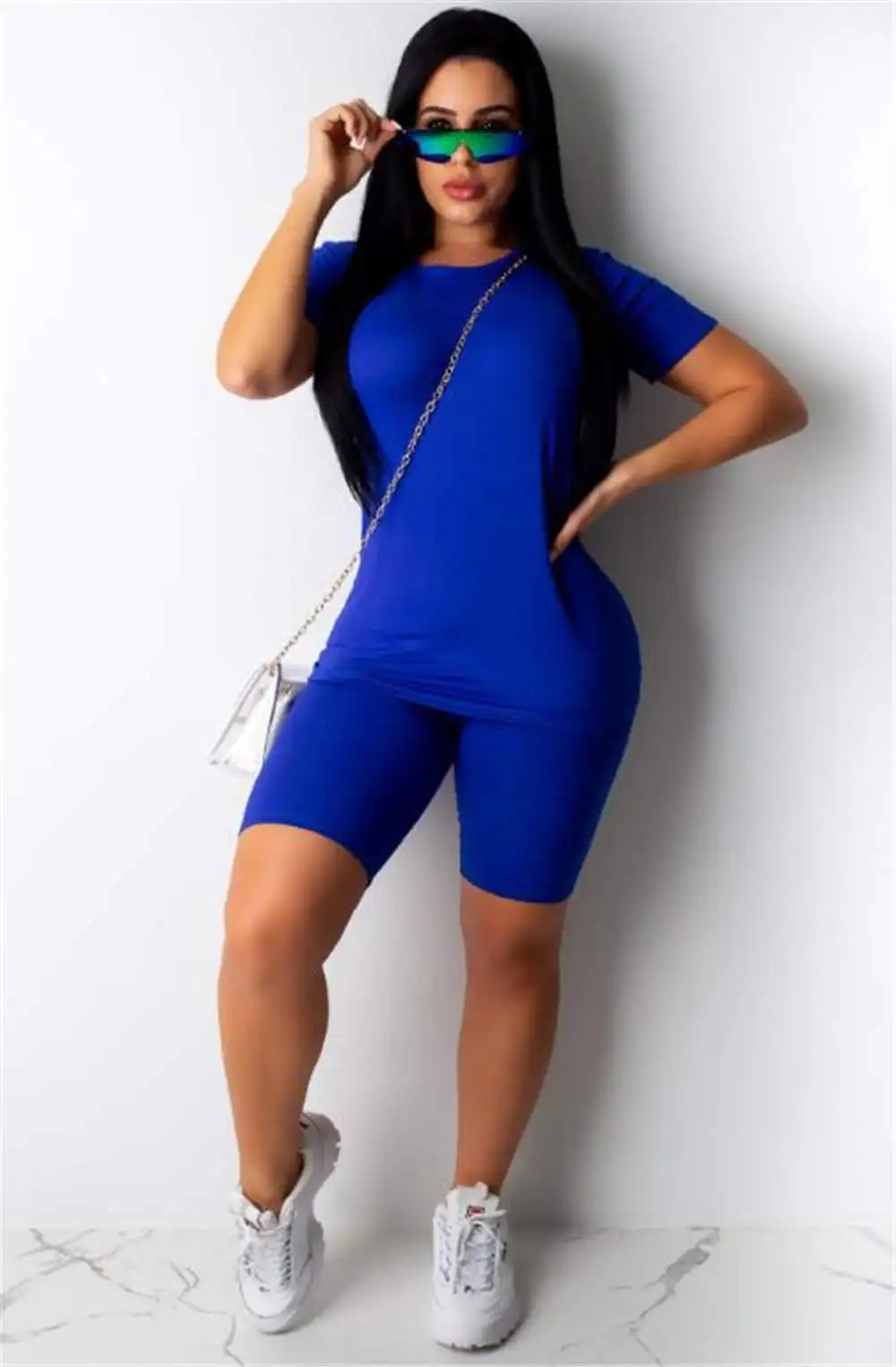 Plus Size Casual Two Piece Set Tracksuit Women Clothes Top Biker Shorts Sweat Suits Fitness Jogger 2 Piece Outfits Matching Sets