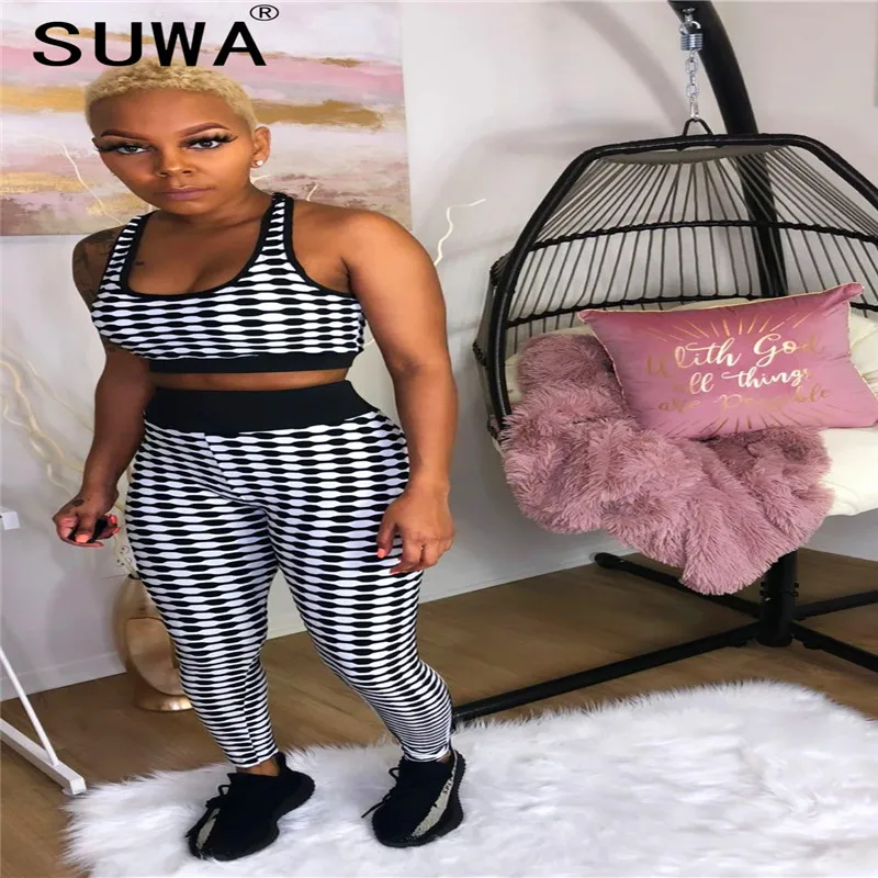 Модный дизайнерский женский спортивный комплект топ с бюстгальтером и леггинсы