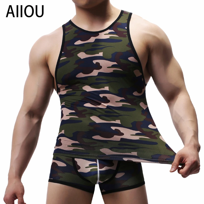 AIIOU для мужчин летний Камуфляжный жилет сетки Повседневный рваный джинсовый топ