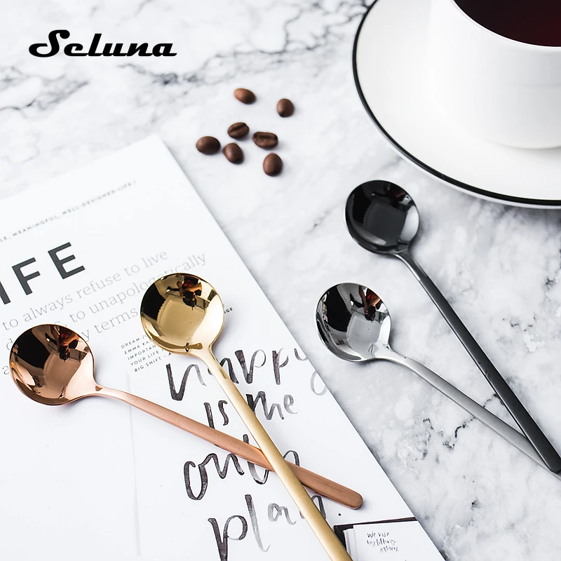 Нержавеющая сталь длинной ручкой круглый суповая ложка золотистый серебристый