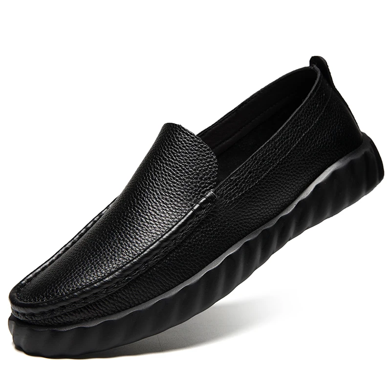 

Genuine Leather Men Casual Shoes Luxury Brand 2020 Mens Loafers Moccasins Breathable Slip on Black Driving Shoes Plus Size 38-45