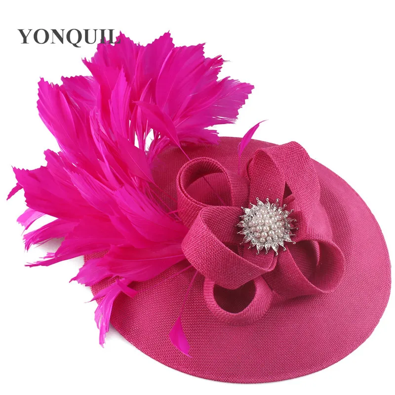 Hot Pink Fashion Wedding Hair Fascinator Hat Bride Elegant Nice Headwear Bridal Show Race Headpiece With Feather Fancy Millinery | Свадьбы и