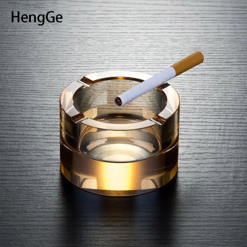 

Small Crystal Glass Ashtray Transparent Round Shape Smoke Tray Living Room Desktop Ash Trays Ornaments Gifts for Boyfriend