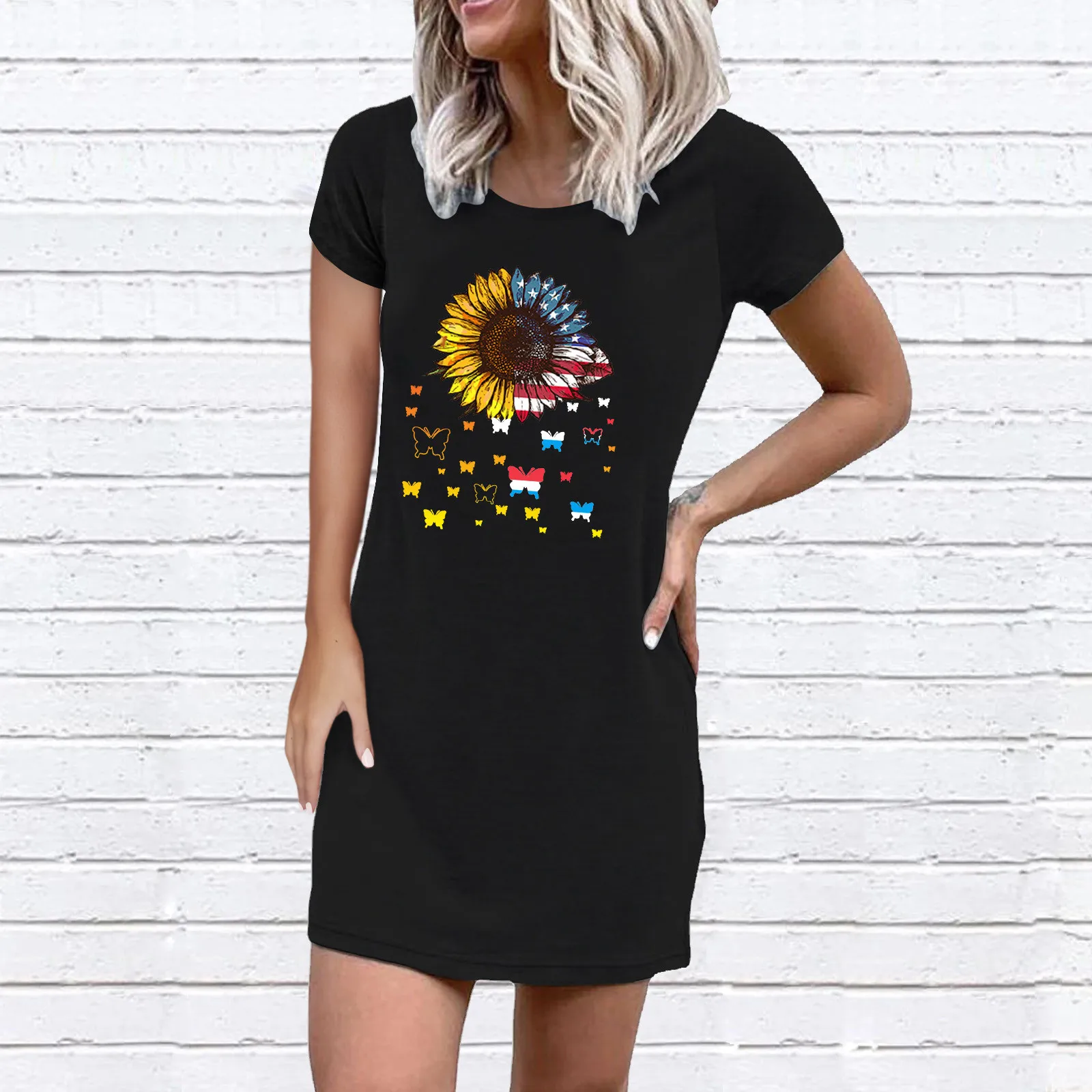 

Женский сарафан с коротким рукавом, повседневное свободное платье-трапеция с круглым вырезом и принтом, уличная одежда больших размеров, Но...