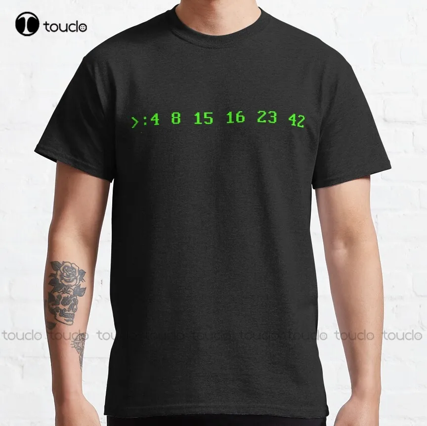 

Hurley'S Numbers - Dos Font Lost Parody Tv Show Hurley Lottery Mystery Numbers Win Classic T-Shirt Womens Swim Shirt Xs-5Xl