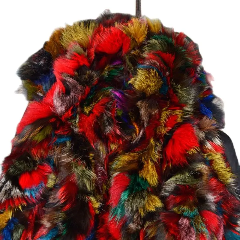 Mhnkro смешанный цвет цветной краситель Лисий мех парка длинное зимнее черное