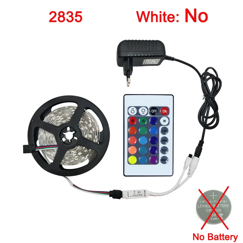 2835 No Battery BEKCMTH RGB Светодиодная лента светильник SMD2835 5050 5 м 10 м Водонепроницаемая RGB лента DC12V Светодиодная лента s лампа с ИК-пультом дистанционного управления - Испускаемый цвет: 2835 No Battery