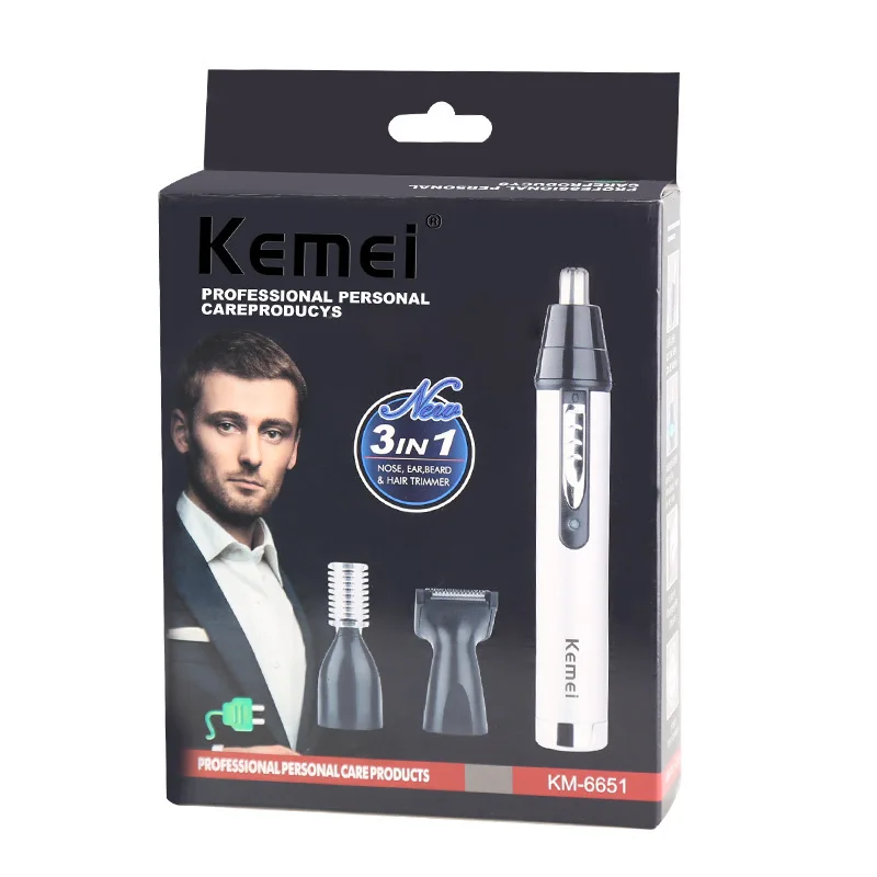 with box Kemei 3 в 1 триммер для бритья волос в носу электрическая бритва для ушей волосы для бороды брови триммер для бороды бакенбарды машинка для стрижки волос Бритва 35D - Цвет: with box
