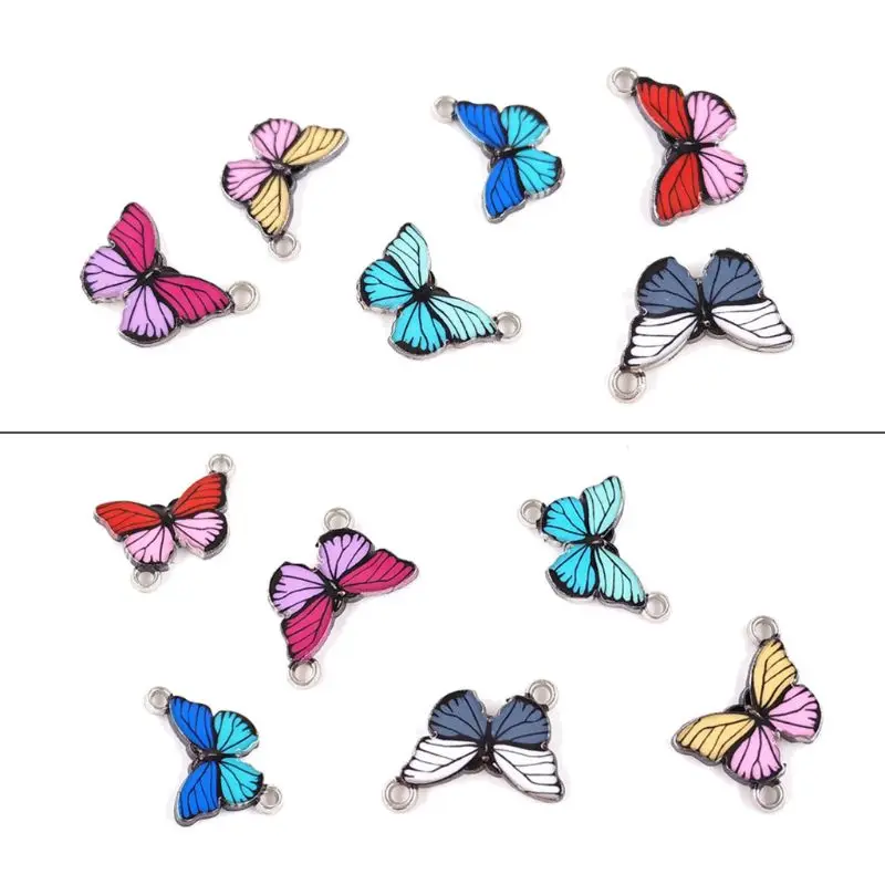

50Pcs Alloy Enamel Colorful Butterfly Pendant Charms Earrirng Necklace Jewelry Making Butterfly Charms for DIY Making