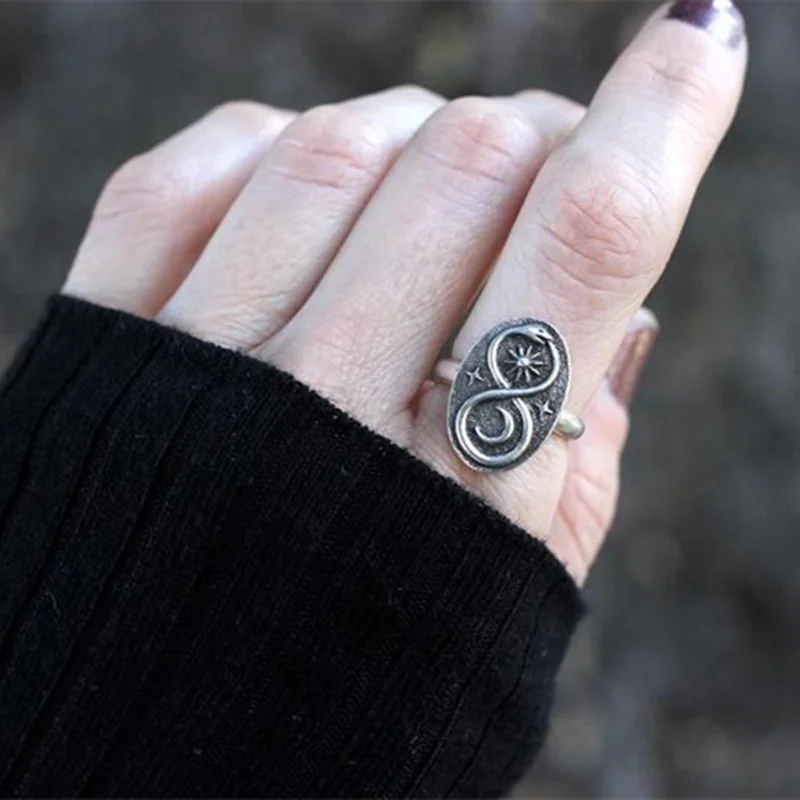 

Celestial Snake Ring Silver Color Ouroboros Serpent Ring Sun and Moon Rings for Women Girl Party Jewelry Gifts
