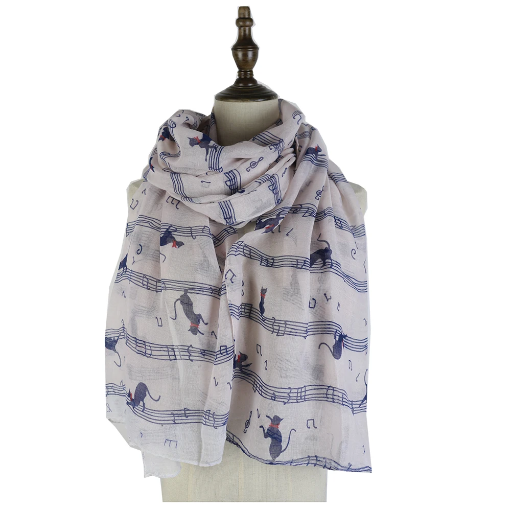 Cats Scarf Shawls Music Note G-Clefs Hijab Womens Viscose Muslim Bandana Feminino Inverno Pareo Beach |