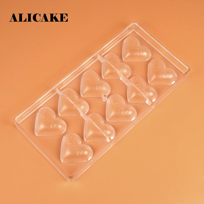 Polycarbonate Chocolate Bar Moulds Valentine's Day 10 Holes Heart Candy Plastic Molds Kitchen Baking Tools For Cakes | Дом и сад