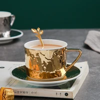 european luxury gold and silver embossed ceramic coffee cup and saucer office household milk scented tea