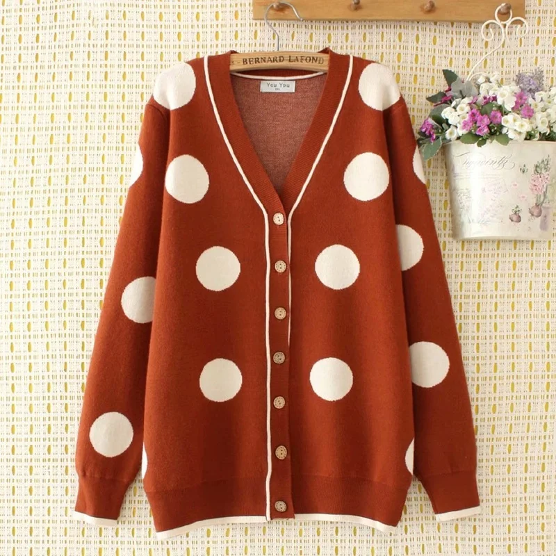 

Plus Size Women's Cardigan Polka Dot Knitted Autumn Winter Outwear Casual Tops women sweater