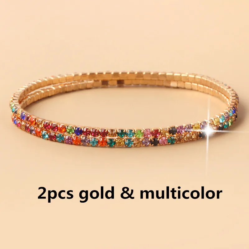 2pcsgold multicolor 1-2 шт набор циркониевый регулируемый браслет для женщин шариковая направляющая Кристалл CZ золото/серебро цвет ювелирные изделия Pulseira Feminina - Окраска металла: 2pcsgold multicolor
