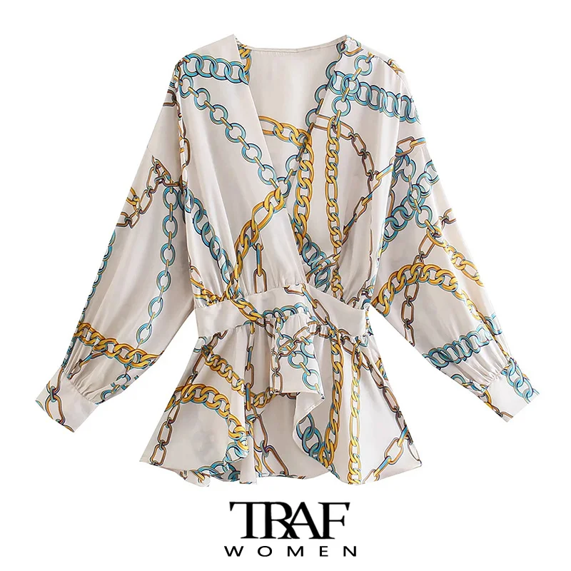 

Блузка Женская Асимметричная с длинным рукавом и V-образным вырезом