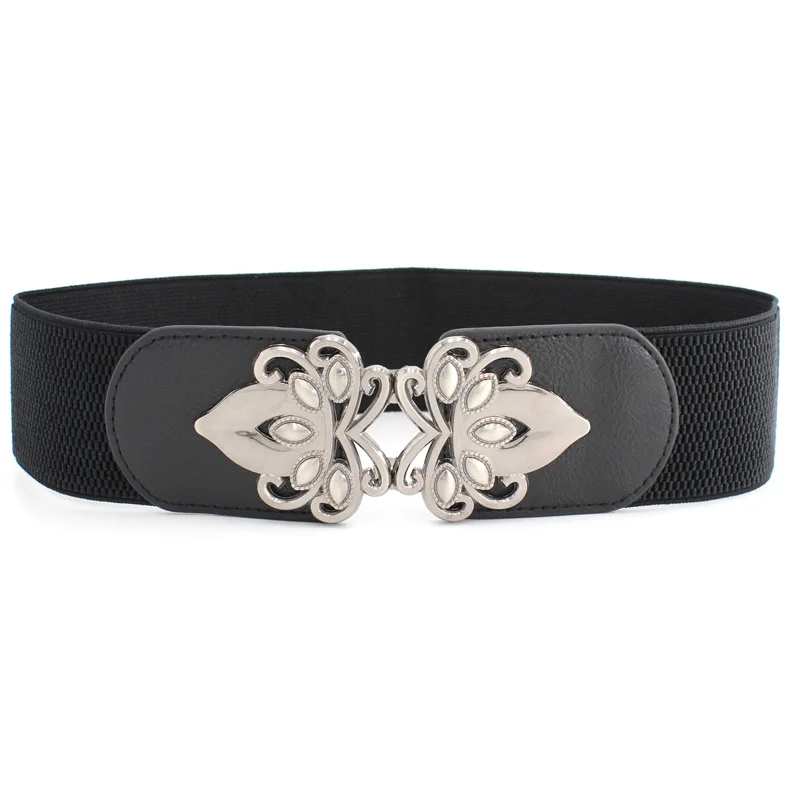 

New Korean Style Retro Women Belts Elastic Waistband Button Decoration Wide Ladies Belt Alloy Buckle Belt Dress Waist Accessory