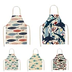 Красивый фартук с принтом рыбок, Женский кухонный фартук, мастер-фартук, постельное белье, фартук для кухни, фартук для кафе, мужские фартуки