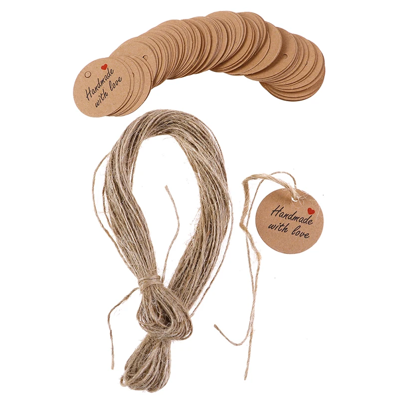 

100Pcs Handmade with Love Labels Hang Tags Blank Kraft Paper String Tag Labels Party Favors Gift