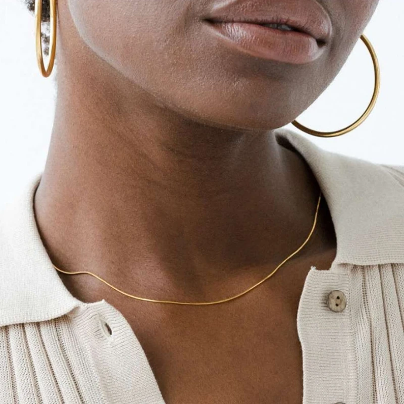 Ultra Thin Trendy Street Style 18K Gold Plated Short Herringbone Chain Choker Necklaces For Women Minimalist Necklace | Украшения и