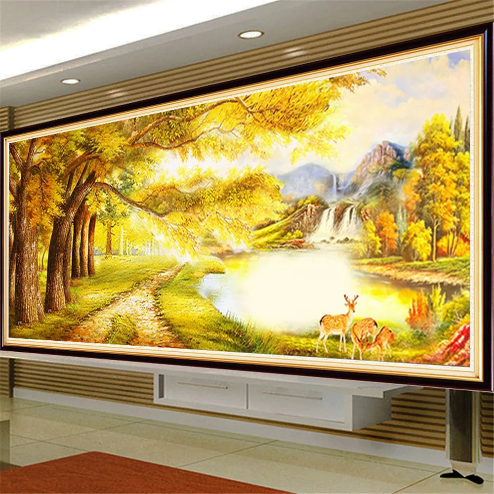 Наборы для алмазной живописи осенний лес озеро пейзаж 5D сделай сам полная