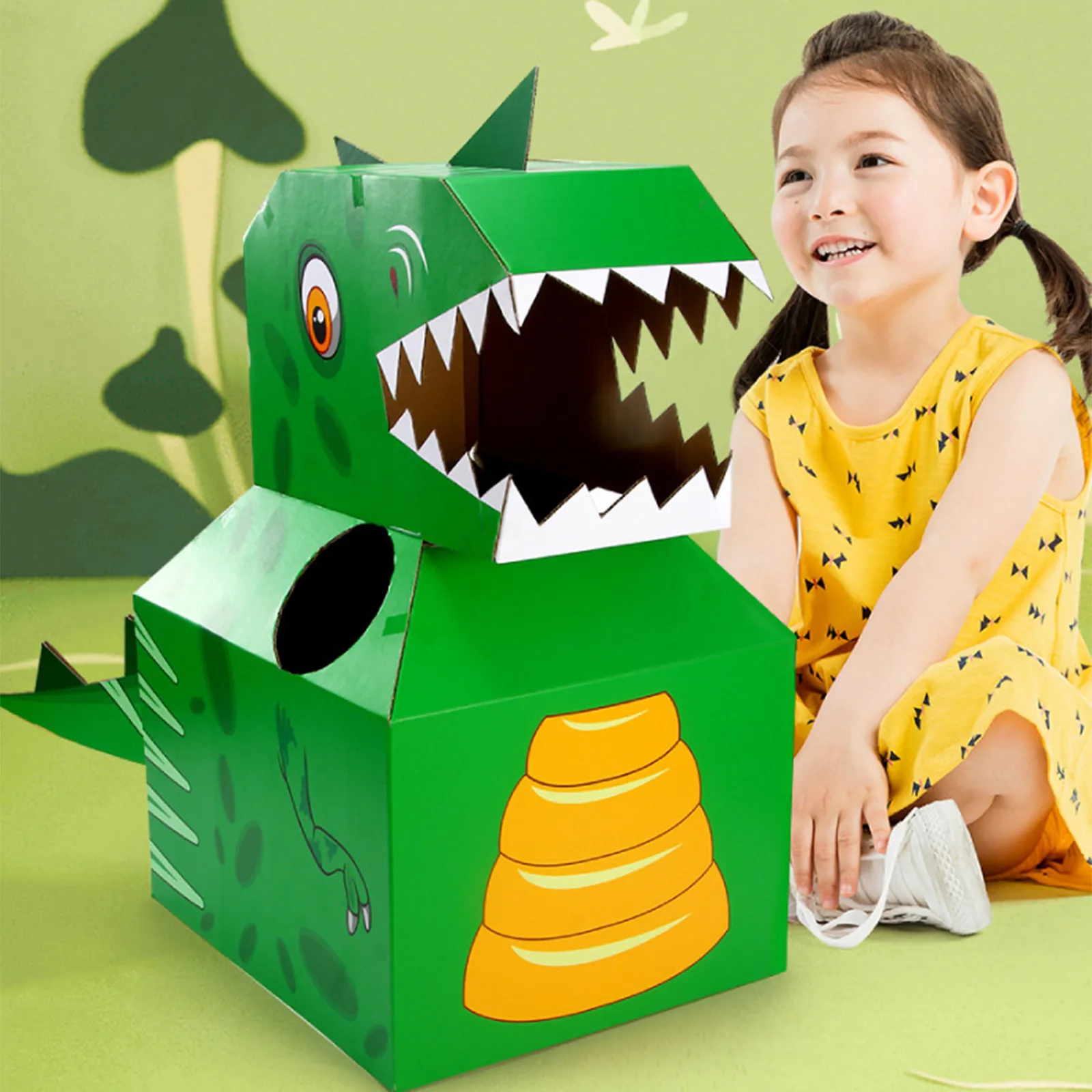 

Children's Diy Handmade Carton Dinosaur Model Paper Shell Making Toy Vibrato With The Same Wearable Carton Tyrannosaurus