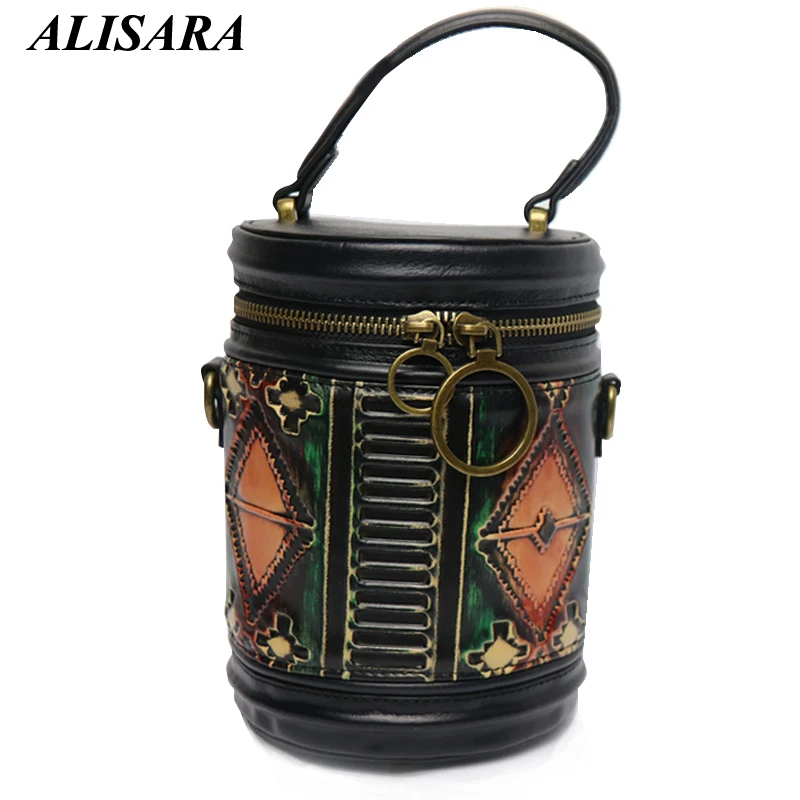 

Original design 2021 Bucket bag handbags women green bags Handmade vintage Genuine First layer cow leather Japan diagonal bags
