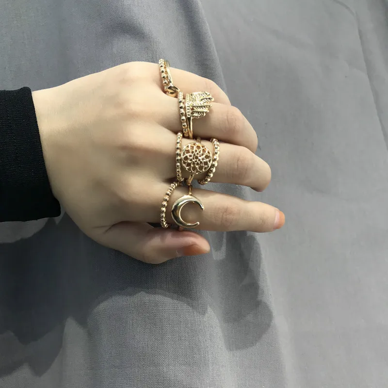 Богемные металлические полые лунные Кольца Набор 9 шт./компл. этническое