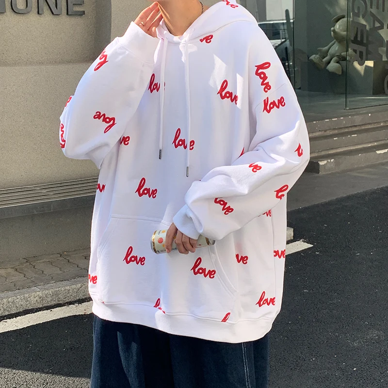 

Mens Oversized Hoodies for Valentine's Day 2021 Fashion Trends Plus Size Clothing Letter Printed Sweatshirts Teens Streetwear