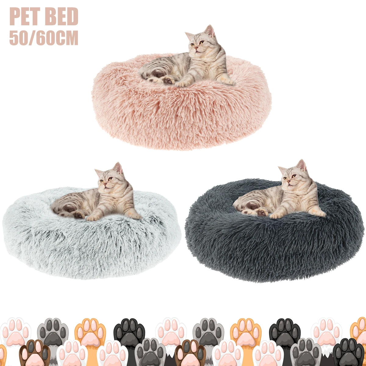 

Pet Dog Cat Donut Bed Soft Plush Couch Anti-Slip Dog Cat Bed Self-Warming Kennel Washable Cushion Animals Round Sleeping Bag Fur