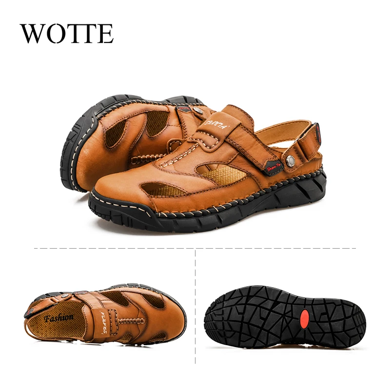 Сандалии мужские из натуральной кожи с перфорацией летние | Обувь